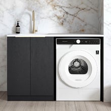 Byron Black Oak Laundry Cabinet with 1300mm Extended Carrara Countertop & Sink