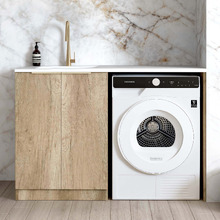 Byron Natural Oak Laundry Cabinet with 1300mm Extended White Countertop & Sink