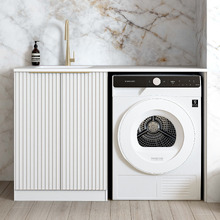 Noosa Matte White Laundry Cabinet with 1300mm Extended Carrara Countertop & Sink