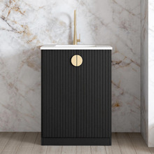 Marlo 650mm Matte Black Laundry Cabinet with Carrara Countertop & Sink