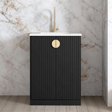 Marlo 650mm Matte Black Laundry Cabinet with White Countertop & Sink