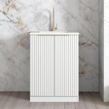 Noosa 650mm Matte White Laundry Cabinet with Carrara Countertop & Sink