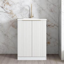 Noosa 650mm Matte White Laundry Cabinet with White Countertop & Sink
