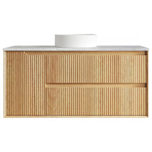 Byron Fluted 1200mm Woodland Oak Wall Hung Single Vanity with Countertop