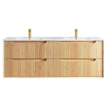 Byron Fluted 1500mm Woodland Oak Wall Hung Double Vanity with Ceramic Countertop