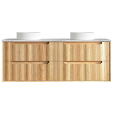 Byron Fluted 1500mm Woodland Oak Wall Hung Double Vanity with Countertop
