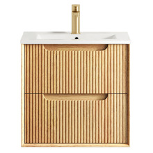 Byron Fluted 600mm Woodland Oak Wall Hung Single Vanity with Ceramic Countertop