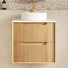 Byron Fluted 600mm Woodland Oak Wall Hung Single Vanity with Countertop
