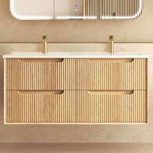 Byron Fluted 1200mm Woodland Oak Wall Hung Double Vanity with Ceramic Countertop
