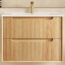Byron Fluted 750mm Woodland Oak Wall Hung Single Vanity with Ceramic Countertop