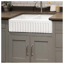 Farmhouse Double Bowl Fluted Fireclay Kitchen Sink