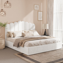 White Ellora Boucle Gas Lift Storage Bed Frame
