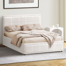 White Reese Boucle Gas Lift Storage Bed Frame