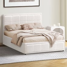 White Reese Boucle Gas Lift Storage Bed Frame