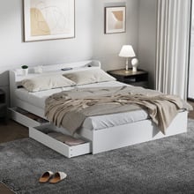 White Cassandra Bed with USB Port & Drawers