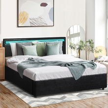 Black Colson Faux Leather Gas Lift Bed with LED