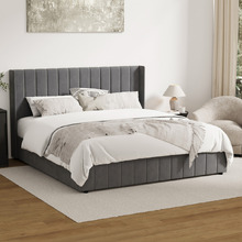 Grey Meier Velvet Gas Lift Storage Bed Frame