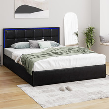 Ceri Faux Leather Gas Lift Storage Bed with LED