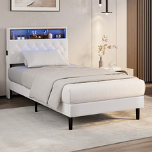 White Vinie Faux Leather Bed with LED