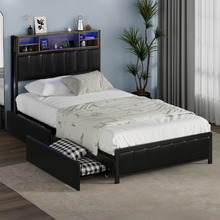 Aly Faux Leather Bed with LED & Drawers