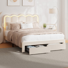 Chloe Velvet Bed Frame with LED & Drawers