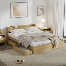 Natural Cassandra Bed with USB Port & Drawers