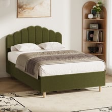 Green Ellora Boucle Queen Bed Frame