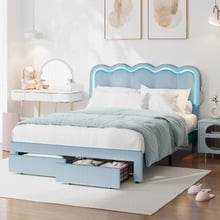 Chloe Velvet Bed Frame with LED & Drawers