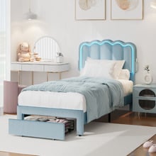Chloe Velvet King Single Kid's Bed Frame with LED & Drawers