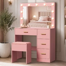 2 Piece Elynor LED Dressing Table & Stool Set