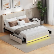 Reno Upholstered Bed Frame with LED & Charging Station
