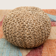 Hand-Knitted Jute Pouffe