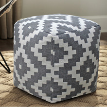 Hand-Woven Black Cotton Pouffe