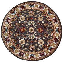 Grey & Cream Vicco Kashan Round Wool-Blend Rug