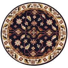 Black & Cream Kashan Round Wool-Blend Rug