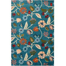 Teal Blue Botanical Hand-Tufted Wool Rug
