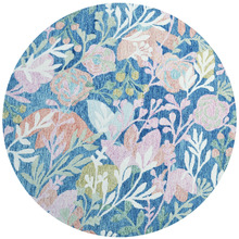 Blue Floral Evara Wool Round Rug