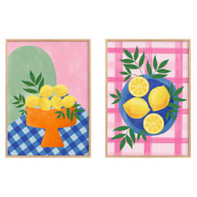 2 Piece Summer Lemons Framed Paper Print Wall Art Set
