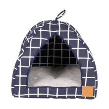 Navy Check Cotton Cat Igloo with Removable Cushion