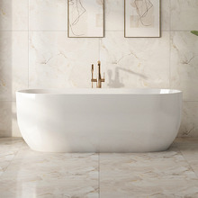 Esme Gloss White Acrylic Back to Wall Bath with Overflow