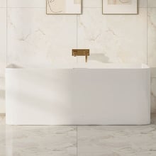Bessemer Gloss White Rectangular Acrylic Back to Wall Bath with Overflow