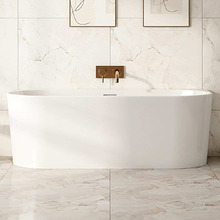 Montana Gloss White Oval Acrylic Back to Wall Bath with Overflow
