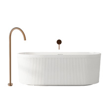 Ciri White Fluted Freestanding Bath & Floor Mounted Spout & Mixer Package