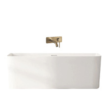 Bessemer Rectangular Acrylic Back to Wall Bath with Antique Brass Wall Mixer Set