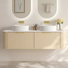 Ulualoha 1500mm Natural Oak Wall Hung Double Vanity with Stone Countertop