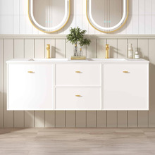 Nohoana 1500mm Matte White Wall Hung Double Vanity with Ceramic Countertop
