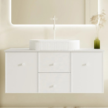 Palila 1200mm Matte White Wall Hung Single Vanity with Stone Countertop