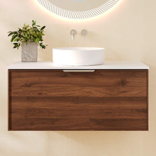 Olomana 900mm Walnut Woodmatt Wall Hung Single Vanity with Stone Countertop