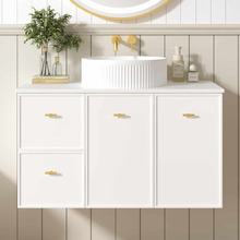 Wailani 900mm Matte White Wall Hung Single Vanity with Stone Countertop