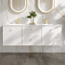 Palila 1500mm Matte White Wall Hung Double Vanity with Ceramic Countertop